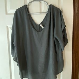 Gray Flutter Sleeve Poncho Blouse